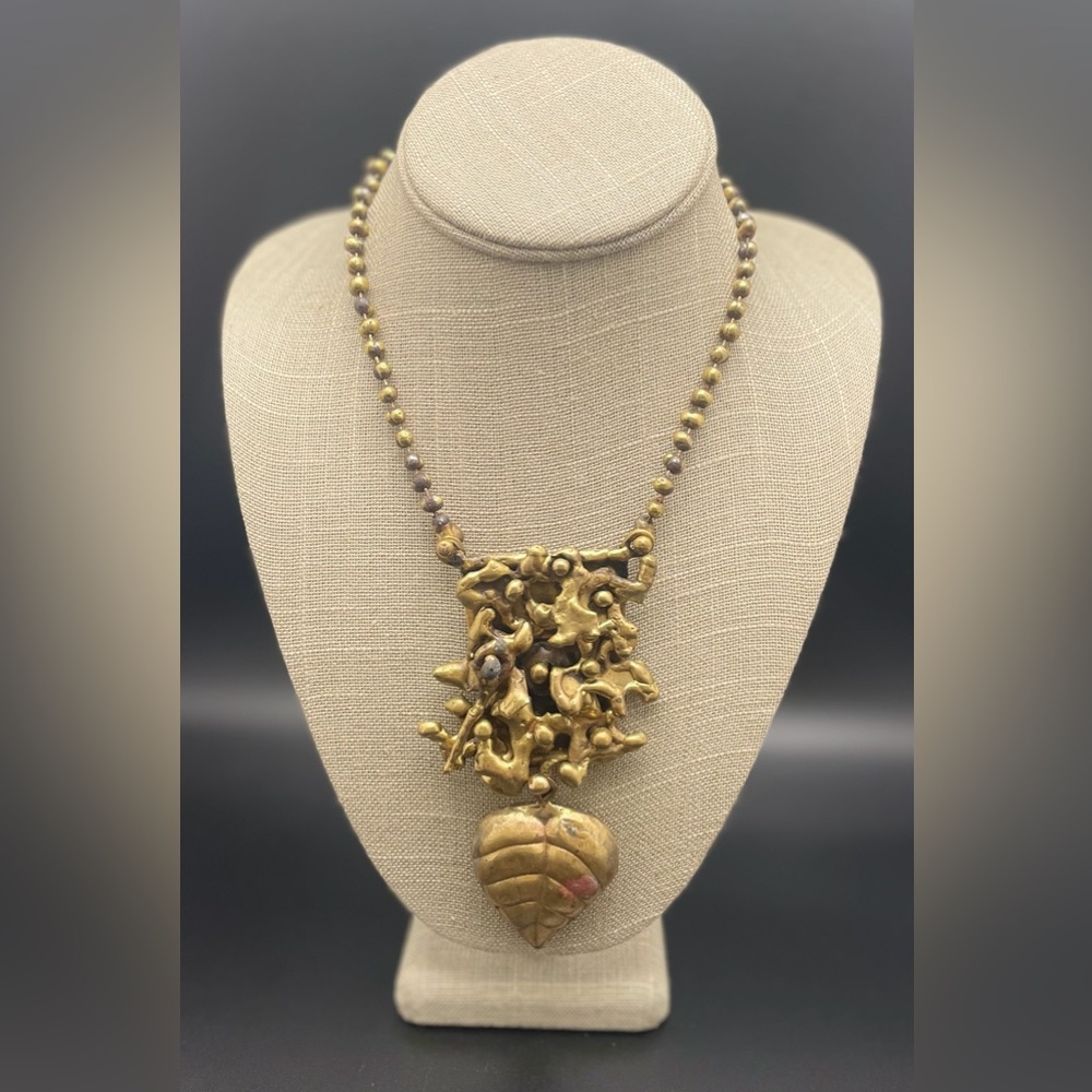Pal Kepenyes Brutalist Bronze Necklace With Kinetic Pendant